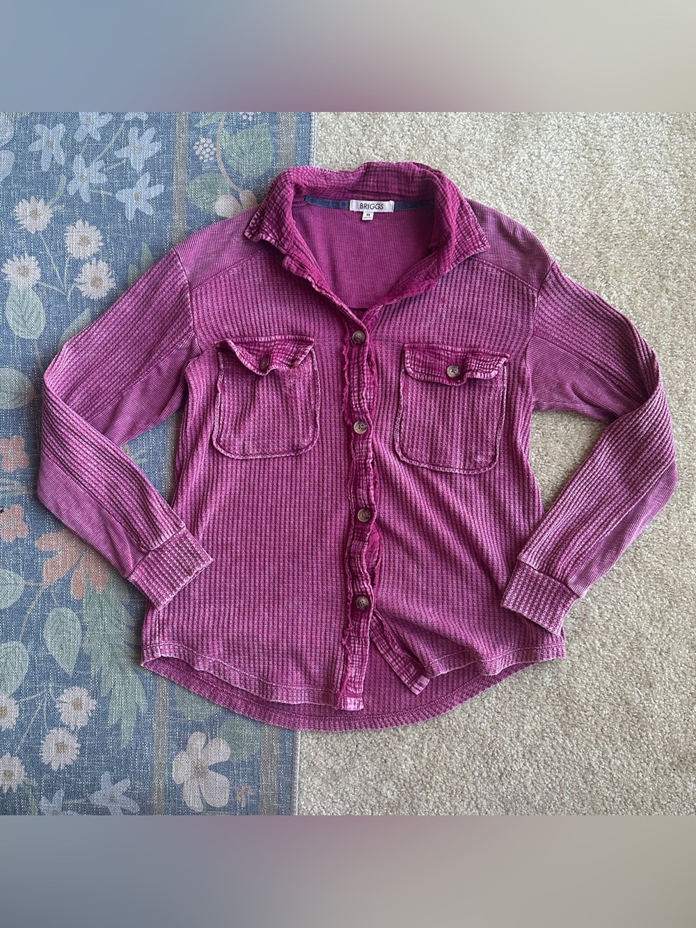 Briggs New York Raspberry Button-Down Waffle Knit Shirt